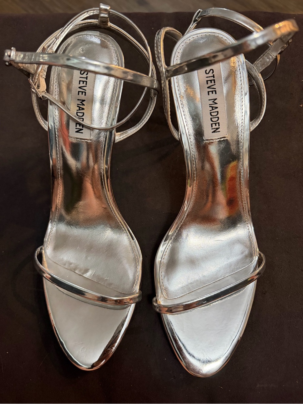 Steve Madden Silver Metallic Strappy Heeled Sandals